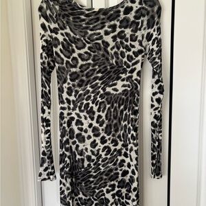 BCBGMaxAzria Black and White Animal Print Long Sleeve Dress